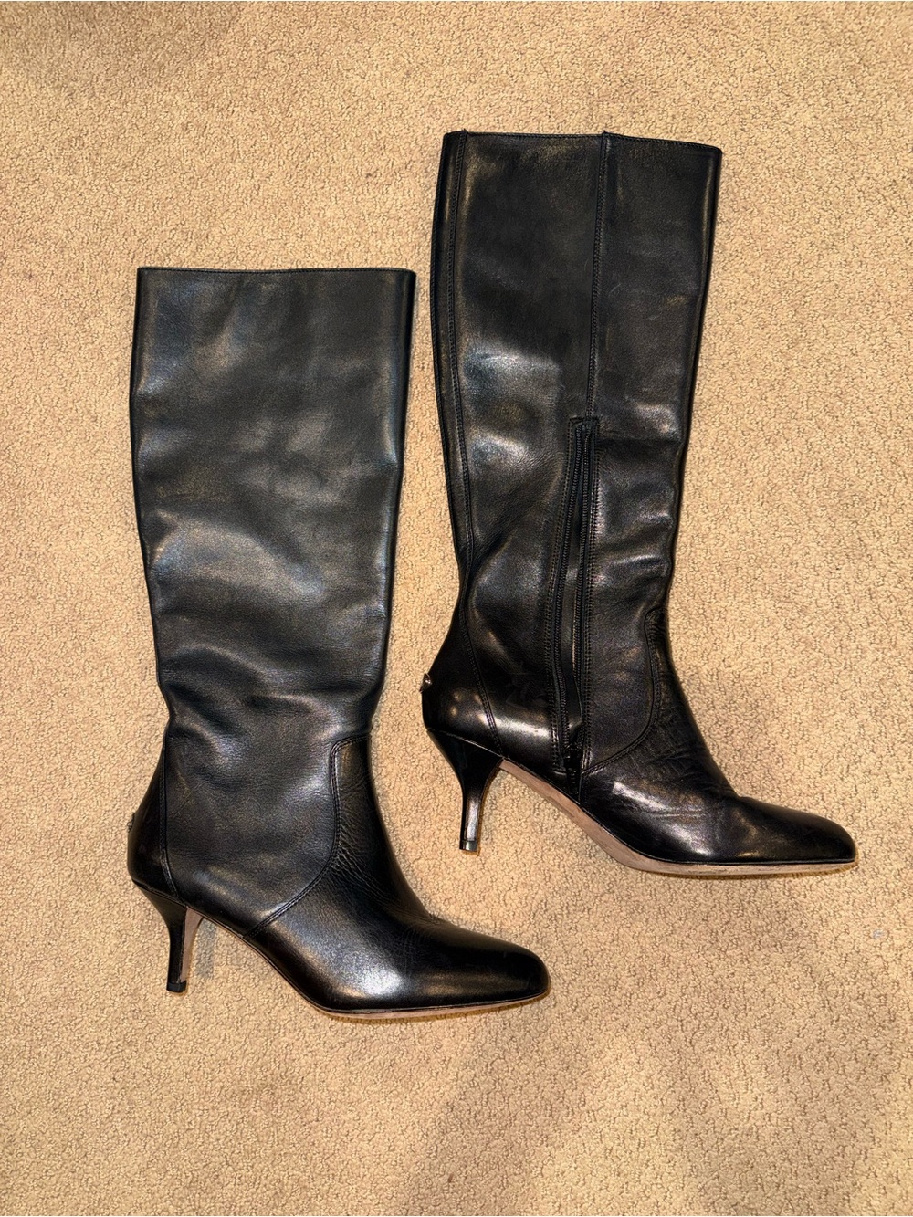Coach Black Leather Knee-High Heeled Boots